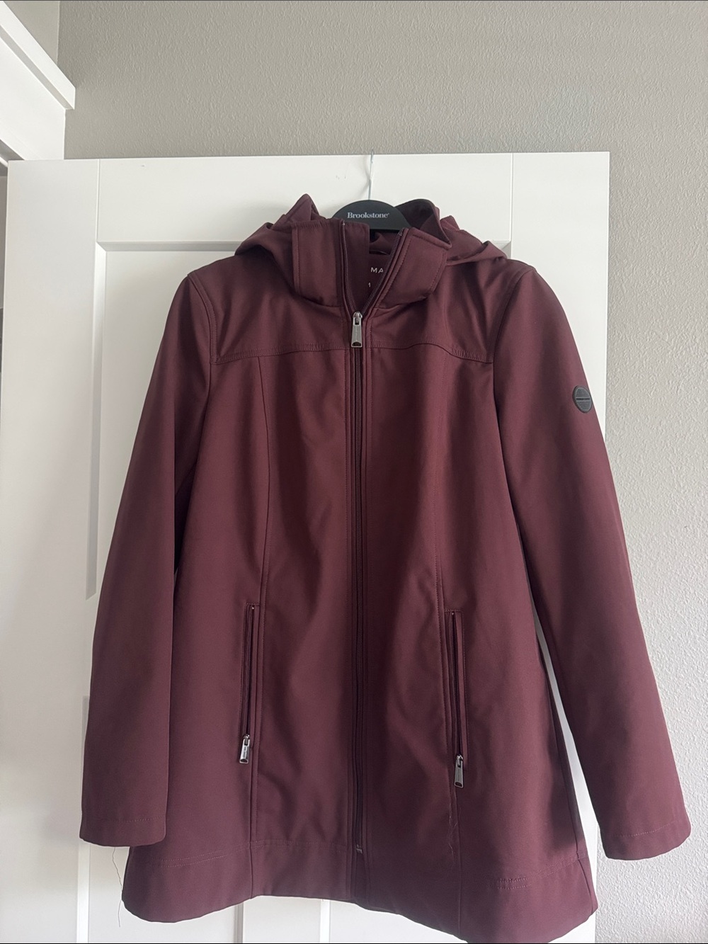 Andrew Marc Hooded Trench Coat in Deep Wine